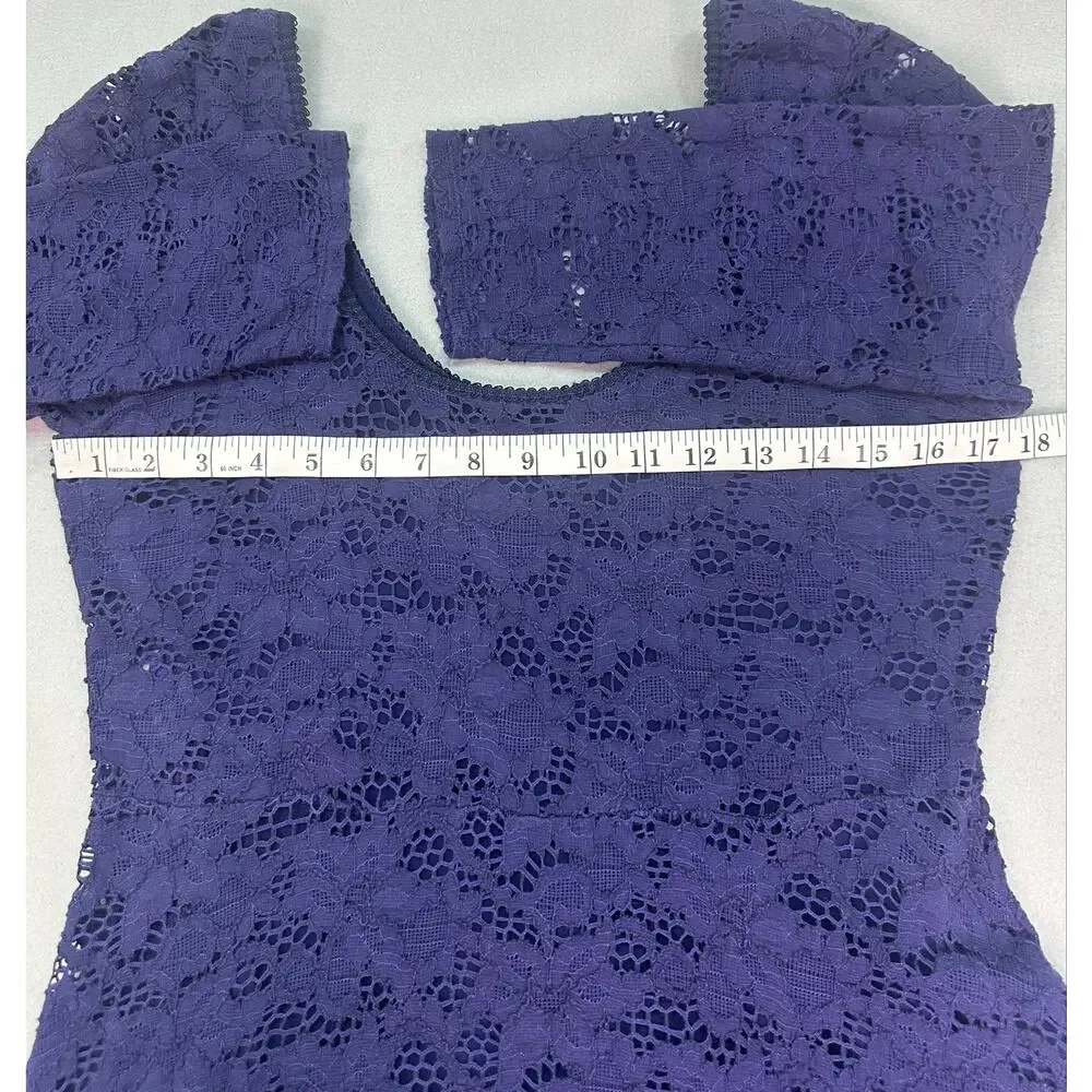 Free People Dark Purple Lace Skater Mini Dress 3/4 Sleeve Size Medium